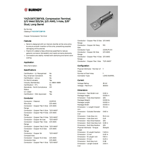 thumbnail image 2 of Burndy YAZV26 2/0 AWG Lug Connectors – Qty 2 (Up To 100 Available) 2 of 5