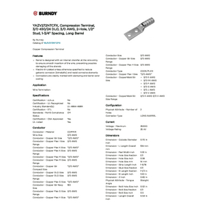 YAZV272NTCFX, Compression Terminal, 3/0 450/24 DLO, 3/0 AWG, 2