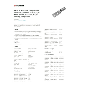 YAZV282NTCFXB, Compression Terminal, 4/0 Weld 550/24, 4/0 AWG, 2