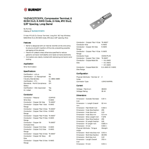 YAZV6C2TC10FX, Compression Terminal, 6 61/24 DLO, 6 AWG Code, 2