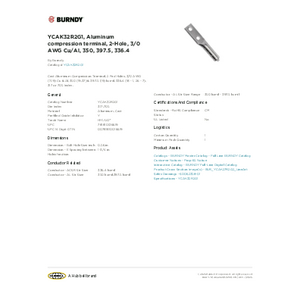 YCAK32R2G1, Aluminum compression terminal, 2-Hole, 3/0 AWG
