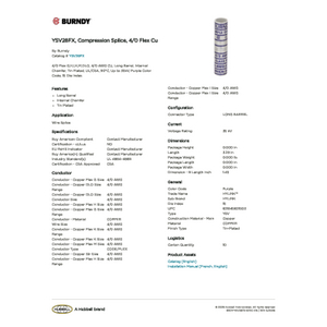 YSV28FX, Compression Splice, 4/0 Flex Cu | YSV28FX | Burndy