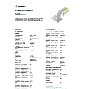 YA44LTC12FX, Compression Terminal, 750 kcmil G, H, 777 DLO, Cu, 1