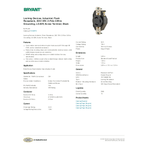 Locking Devices, Industrial, Flush Receptacle, 30A 125V, 2-Pole 3