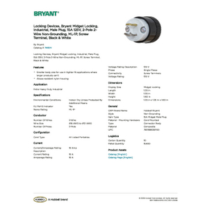 Locking Devices, Bryant Midget Locking, Industrial, Male Plug, 15A