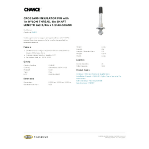 CROSSARM INSULATOR PIN with 1in NYLON THREAD, 6in SHAFT CROSSARM INSULATOR PIN with 1in NYLON THREAD, 6in SHAFT