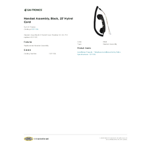 Handset Assembly, Black, 25' Hytrel Cord | 10111-106 | GAI-Tronics