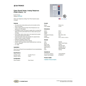 Clean Phone® Series, Analog Telephone (Flush-Mount) - UL | 295
