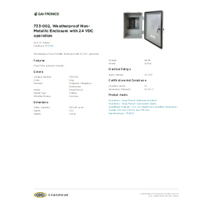 733-002, Weatherproof Non-Metallic Enclosure with 24 VDC