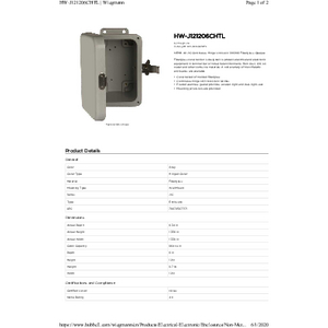 NEMA 4X JIC Continuous Hinge Link Lock 12X12X6 Fiberglass