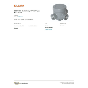 Killark GESLBT-3M Corpo Presa Elettrica Tipo LB, Ghisa, 1 Uscita, Nuovo In Scatola