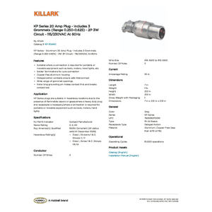 KP Series 20 Amp Plug - Includes 3 Grommets (Range 0.250-0.625