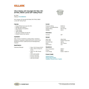 VML-X Series LED Area light 140 Watt, 120-277VAC, 18000 Lumen 3/4