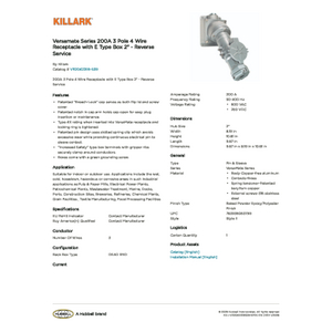 Presa Industriale Killark VR20422 | 200A 3P4W | Nuovo Magazzino