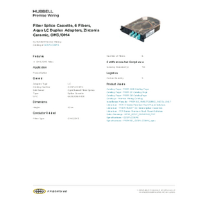Fiber Splice Cassette, 6 Fibers, Aqua LC Duplex Adapters