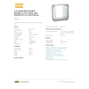 4 in. Square Electrical Box Extender, 1-1/2 in. Deep, with 4 in. Square Electrical Box Extender, 1-1/2 in. Deep, with