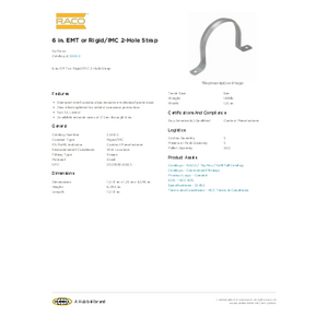 6 in. EMT or Rigid/IMC 2-Hole Strap | 2246-2 | Raco 6 in. EMT or Rigid/IMC 2-Hole Strap | 2246-2 | Raco