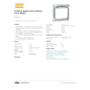4-11/16 in. Square Cover, 2-Device, 3/4 in. Raised | 840 | Raco