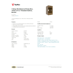 1-Gang Weatherproof Deep Box, Three 3/4 in. Threaded Outlets 1-Gang Weatherproof Deep Box, Three 3/4 in. Threaded Outlets