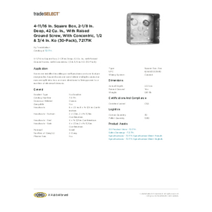 4-11/16 In. Square Box, 2-1/8 In. Deep, 42 Cu. In., With