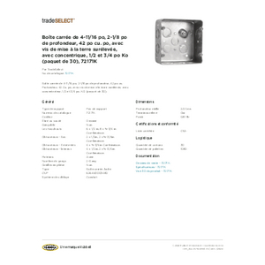4-11/16 In. Square Box, 2-1/8 In. Deep, 42 Cu. In., With