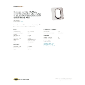 4-11/16 In. Square Cover, Raised Cover 1/2 In., 3.5 Cu. In., One Device Opening (25-Pack), 72C13 | 72C13 | Hubbell Canada 4-11/16 In. Square Cover, Raised Cover 1/2 In., 3.5 Cu. In., One Device Opening (25-Pack), 72C13 | 72C13 | Hubbell Canada