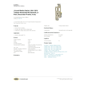 J-Load Media Outlet, 20A 125V Tamper Resistant Receptacle, 2-Port