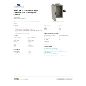 NEMA 4X JIC Continuous Hinge Link Lock 10X8X6 Fiberglass NEMA 4X JIC Continuous Hinge Link Lock 10X8X6 Fiberglass