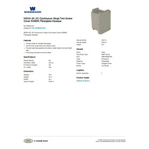 NEMA 4X JIC Continuous Hinge Two Screw Cover 10X8X5 Fiberglass