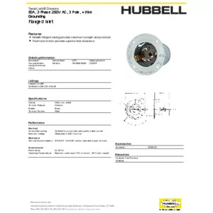 Locking Devices, Twist-Lock®, Industrial, Flanged Inlet, 50A 3