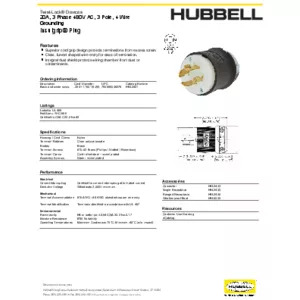 HUBBELL HBL2431 AC Plug NEMA L16-20 Male