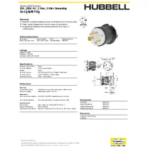 Hubbell HBL430P9W Pin & Sleeve Male Mating Plug, 30A 3P4W, 3 240V, IP68, IP69K | World Electric Supply