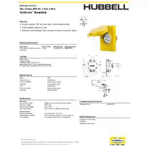 Watertight Devices, Twist-Lock® Receptacle with Lift Cover, 20A, 3