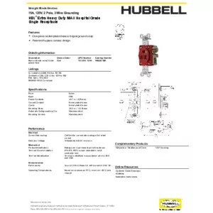 Straight Blade Devices, Receptacles, Single, Hospital Grade Straight Blade Devices, Receptacles, Single, Hospital Grade