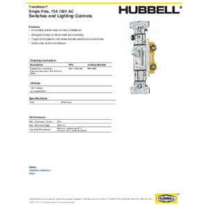 Interruttore Luce A Levetta Hubbell RS115LAZ Monopolare 15A Mandorla Chiaro